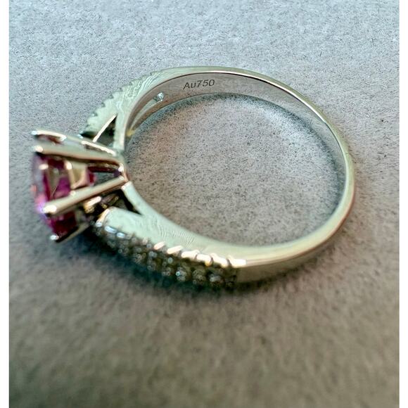 NEW Pink Sakura/White Moissanite - 75% 18k White Gold, Sz.6 - Picture 6 of 9